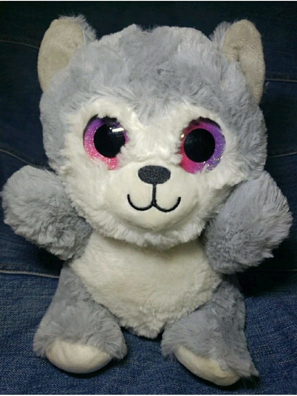 Goffa Husky Wolf Gray White Plush Big Eyes Glitter 9"